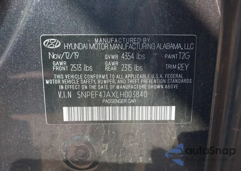 2020 Hyundai Sonata Sel from USA, damaged, VIN 5NPEF4JAXLH003840